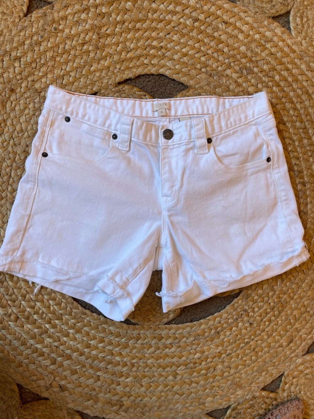 J. Crew White Denim Frayed Hem Shorts